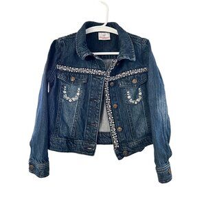 Hanna Andersson Embellished Girls Denim Jacket With Front Pockets Sz 8